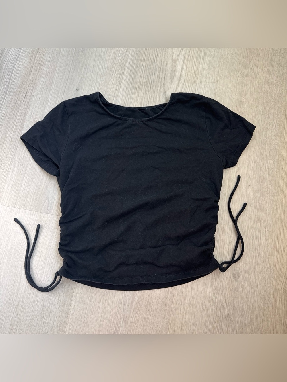 Princess Polly Black Short Sleeve Ruched Drawstring Crop Top